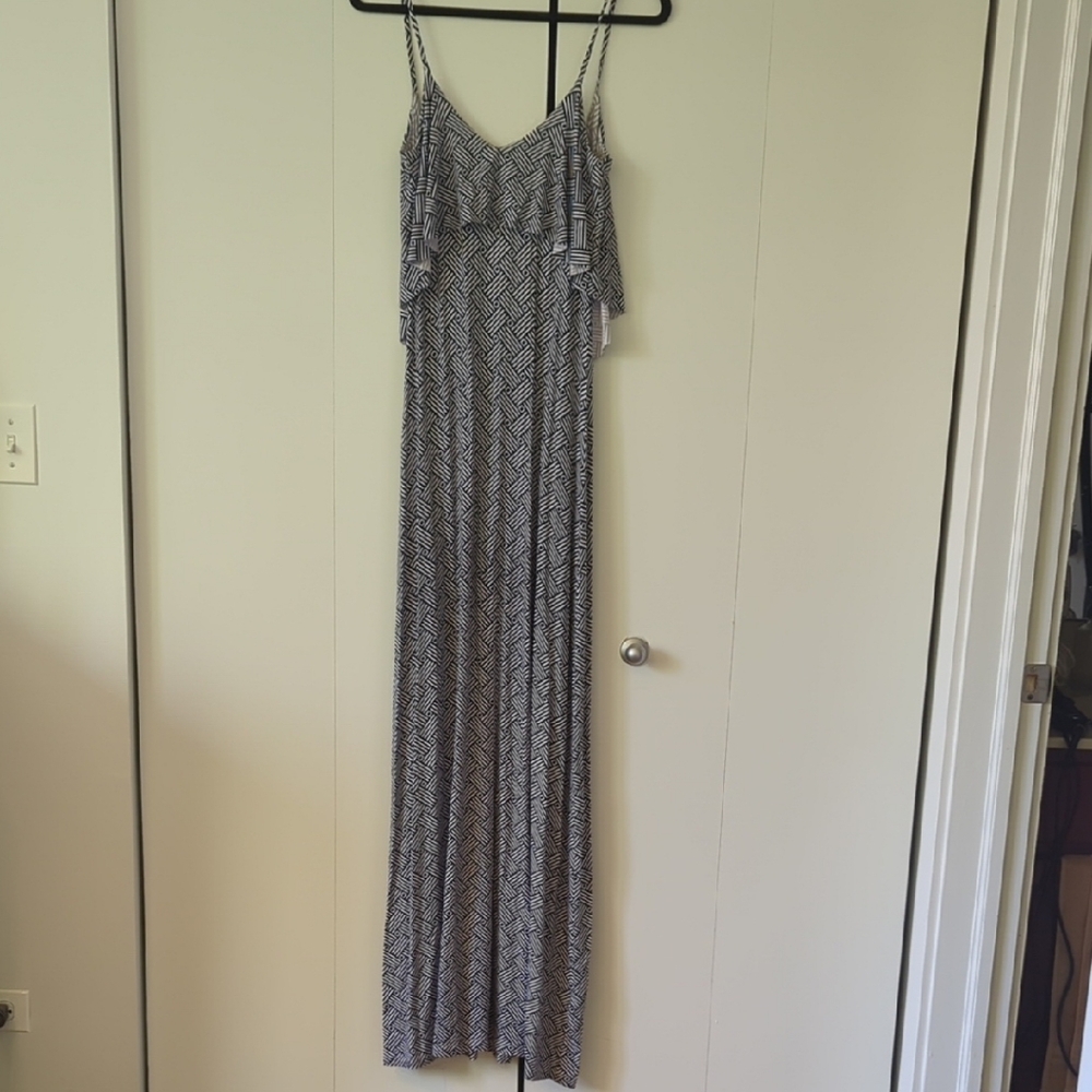 Tart Blue and White Ruffled Tiered Maxi Sundress